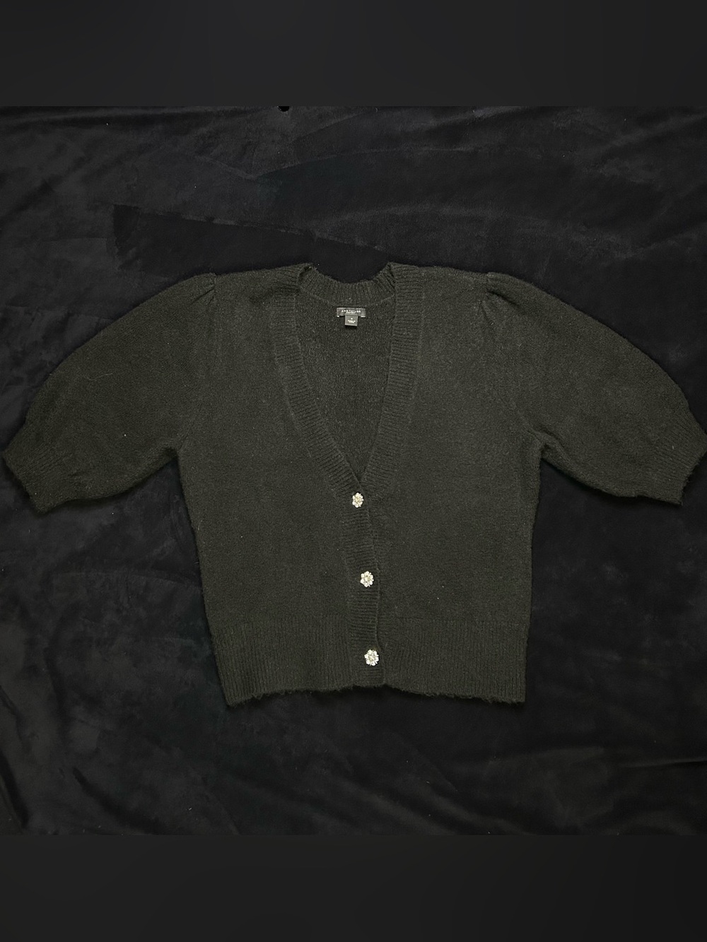 Ann Taylor BlackV-Neck Button Cropped Cardigan Sweater